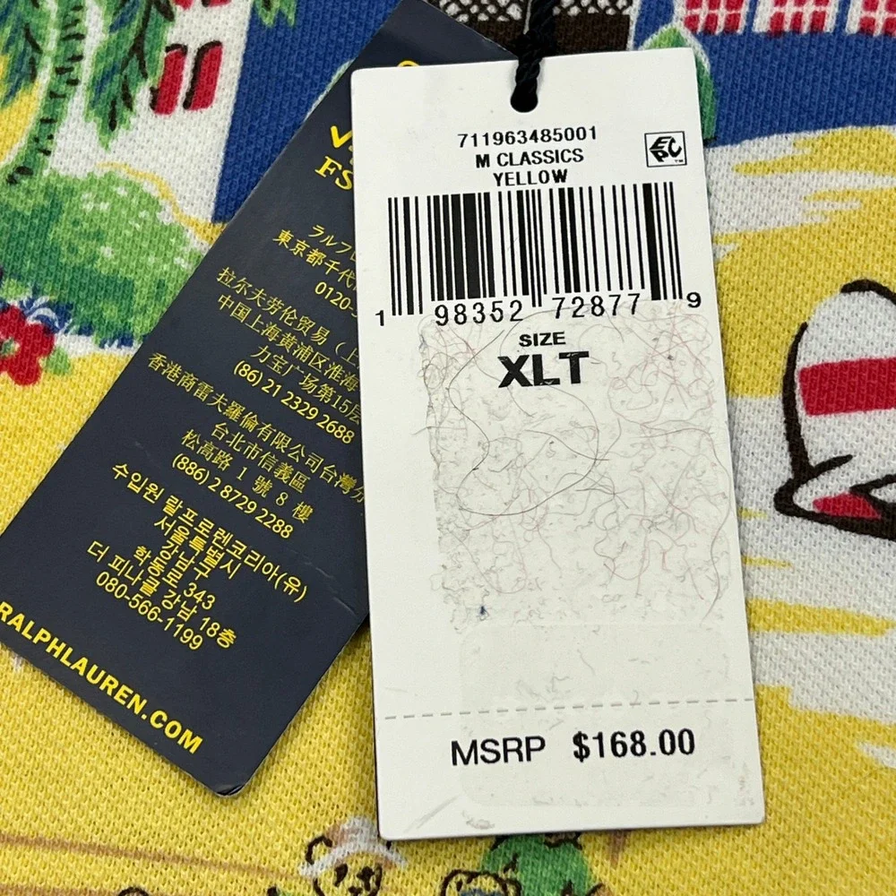 NEW Polo Ralph Lauren Shirt Mens XLT Yellow Hawaiian Tropical Aloha Bear Mesh